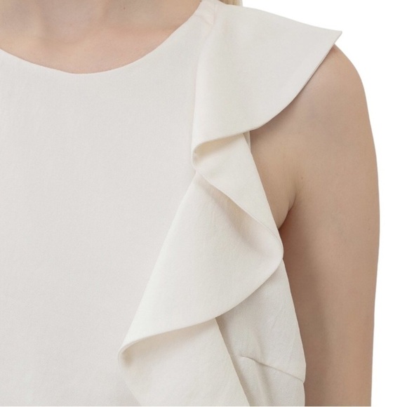 Pinko Dress BEBYBLADE Abito White Crepe Ruffle Sheath US -10 - Picture 6 of 16